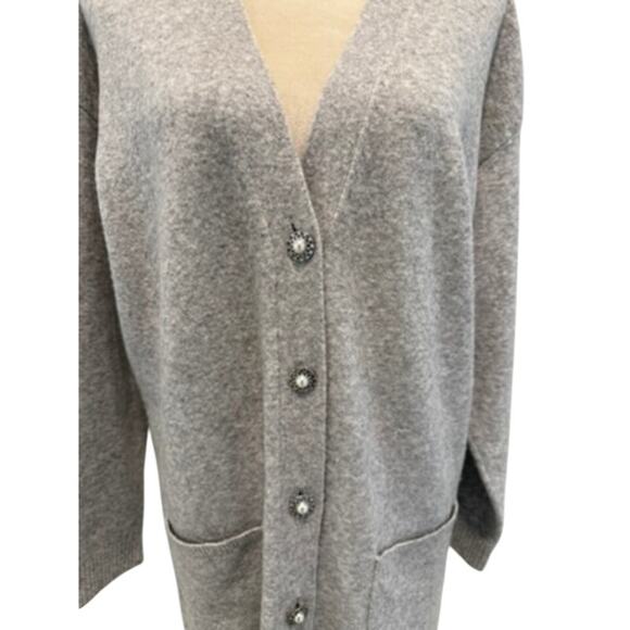 Talbots - Women's Grey Cardigan with Pearl Rhinestone Buttons, Size L - Picture 2 of 5